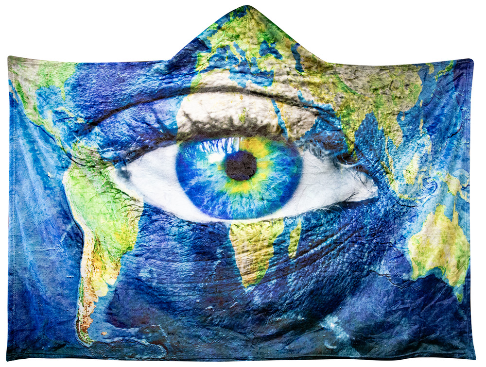 NEW Hooded Blanket - Planet Earth and Blue Eye Painted World Wearable 50" x 60"